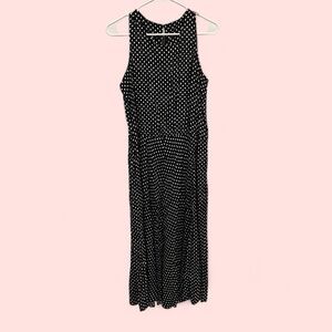 Vintage 80’s-90’s black white polka dot sleeveless maxi dress pockets flowy